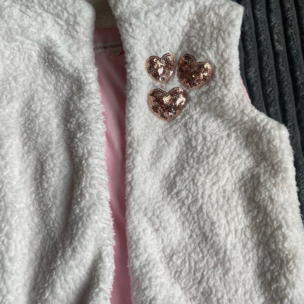 Catherine Malandrino Girls Small 5-6 Faux Fur Fleece Vest Gold Sparkle Hearts - Picture 4 of 9